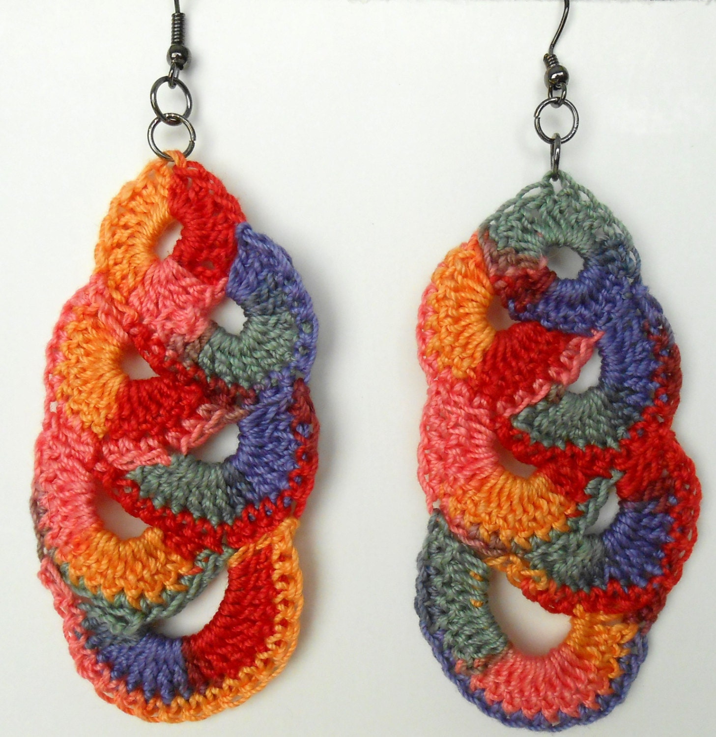 Crochet Multicolor Earrings, Retro 70s, Funky Earrings, Long Dangle Earrings, Funky Jewelry, Funky