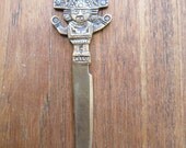 Cast Metal Letter Opener Knife Inca Aztec Maya Warrior Antique Vintage Tribal Primitive style