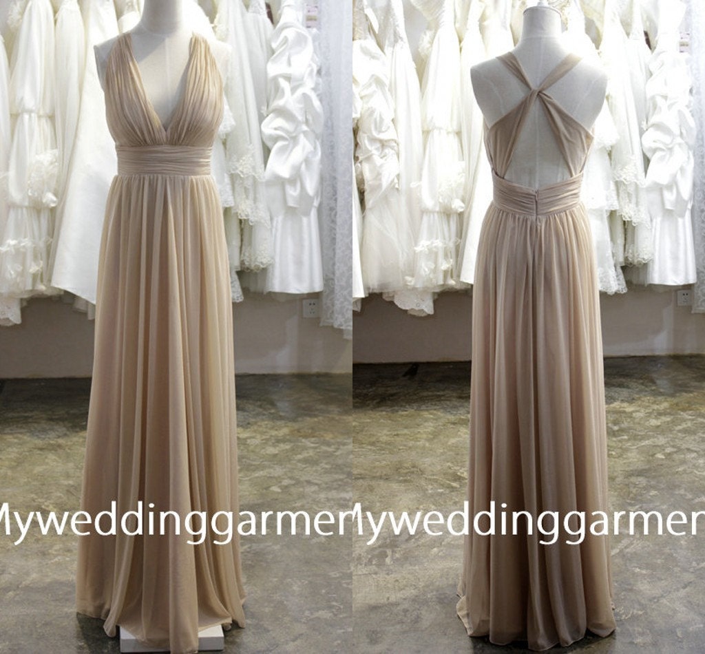 Handmade Vintage v-neckline Floor Length Wedding Bridesmaid Dress Evening Party Dress Gown Fashion Prom Dress