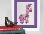 Giraffe - nursery art - Unique, handmade from Vintage postage stamps. New baby gift, baby girl decor, christening gift - Max & Me Designs