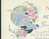 Nouveau Art Antique Greeting Card Bluebirds Hand Painted Floral Remembrance Message
