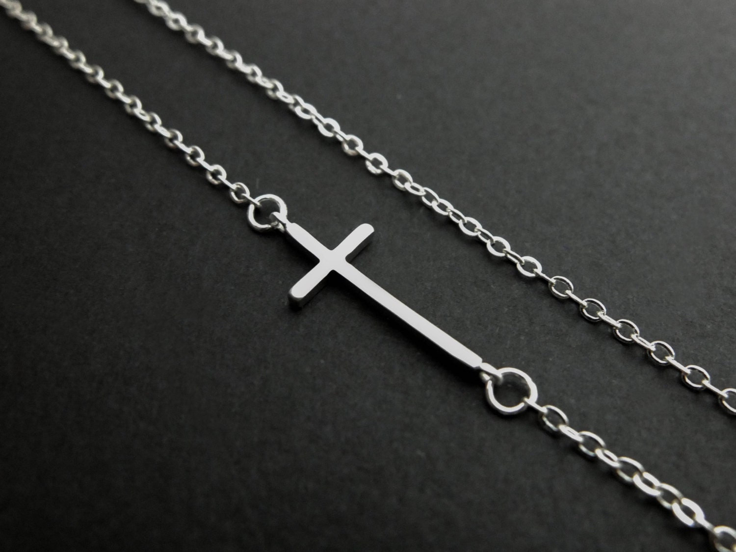 Sideways Cross Necklace Silver cross necklace Side cross necklace Silver necklace Gift mom Gift best friend Birthday presents