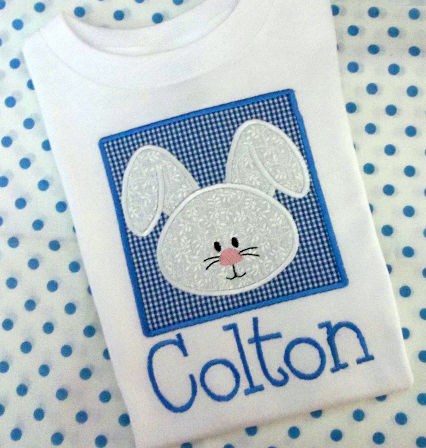Applique Easter Bunny Rabbit Boys Short Sleeve T Shirt or Onesie, Custom Personalized Embroidered