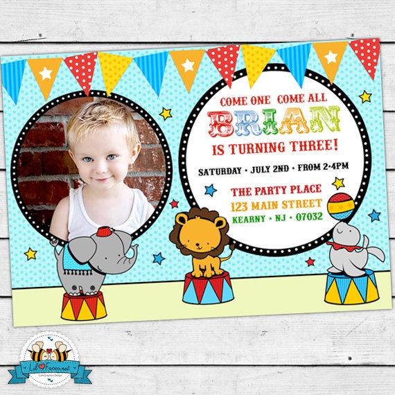 Circus/Carnival Birthday Party Invitation - Invite Card - Personalized Photo invitation - Printable PDF In-16