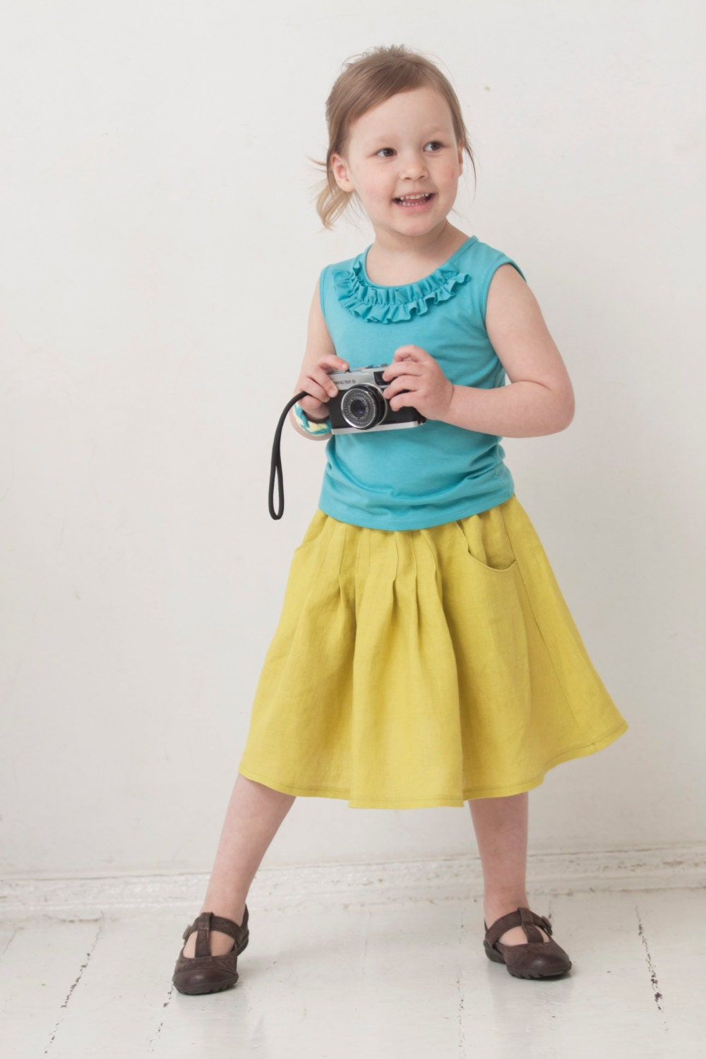 Girls top Tank ruffle top Spring summer teal top Children clothing Made to order
