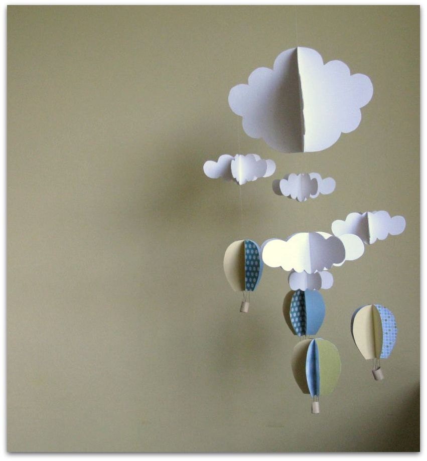 air baloons and clouds BIG mobile / 3D clouds and baloons nursery mobile / boy's room decoration / baby shower gift