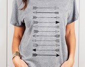 ARROW Blouse, Women's Loose Fitting Blouse, Tribal Slouchy T-Shirt, Open Scoop Neck Tee, Arrow Graphic Tee, Great Gift For Her