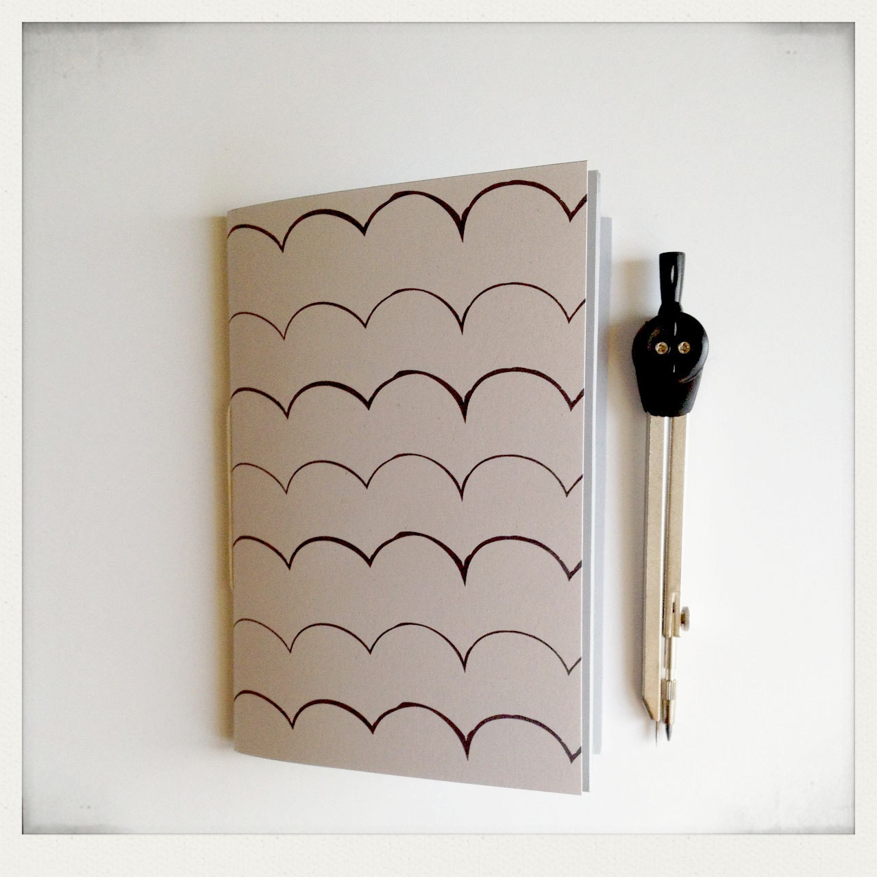 Minimalist Mini Notebook, Hand Bound Pocket Journal, Scallop Print Jotter, Geometric