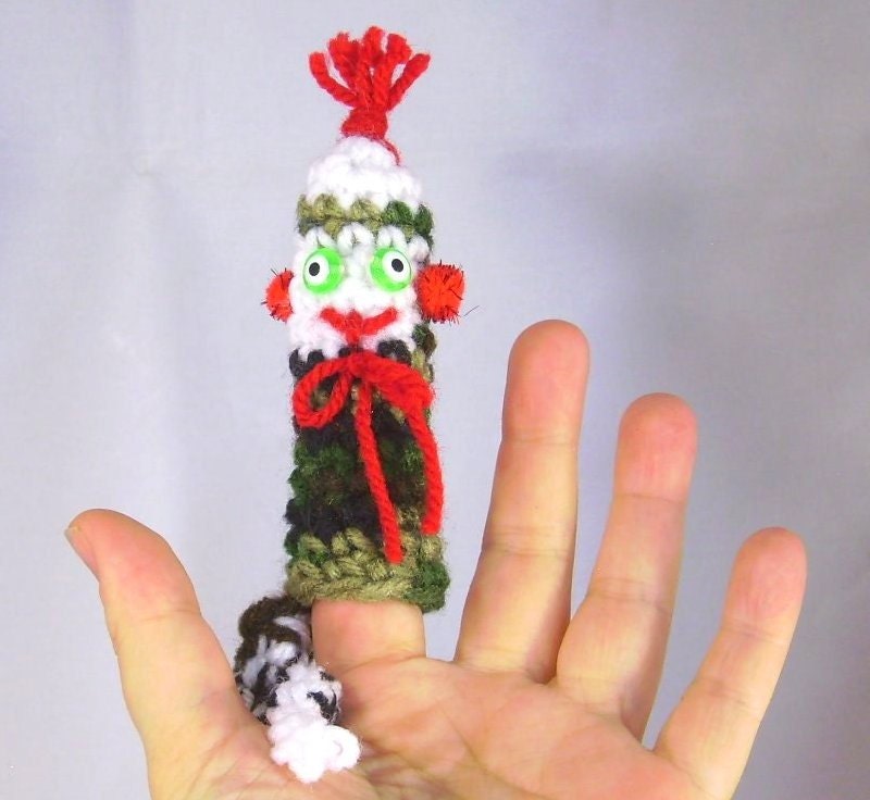 Amigurumi Schminkies 3.5" Baby Camo Sock Monkey Finger Puppet Mini Handmade Crochet Plush Mini Toy by PuddyTats