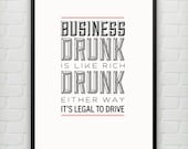 Typography Print, Quote Print, 30 Rock, Type Poster, Jack Donaghy, Black, White, Red, Office Decor, Wall Decor - Business Drunk (12x18)