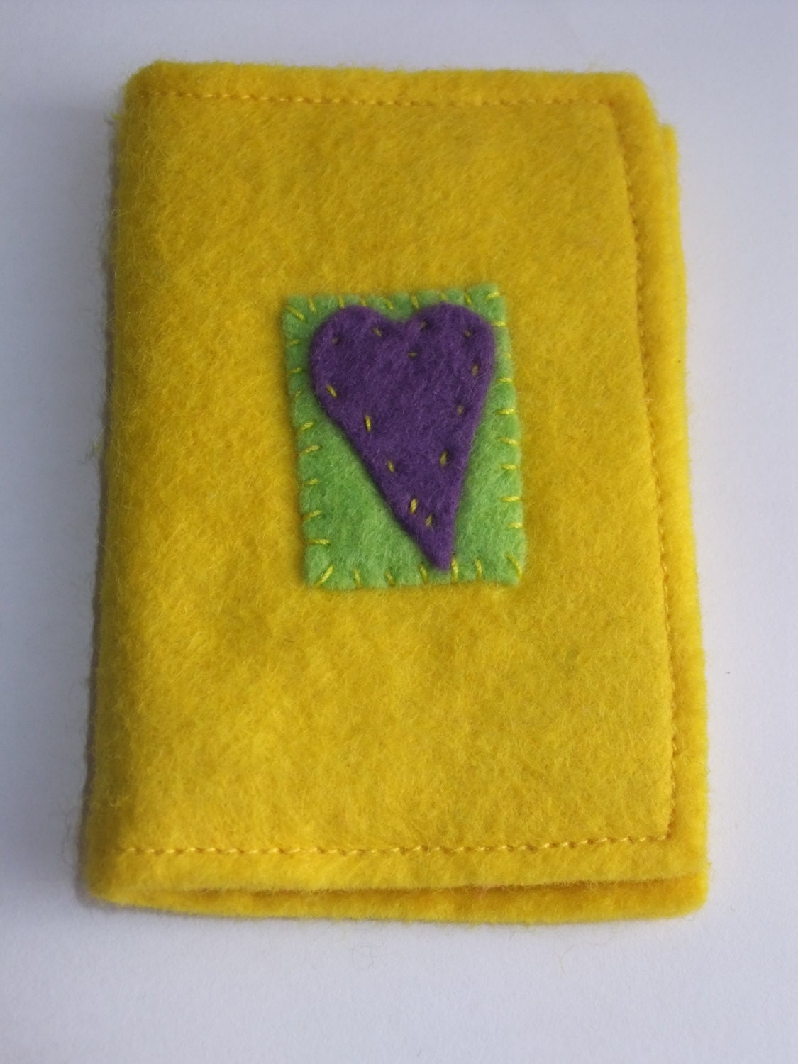 Yellow, Green and Purple Heart  Felt Needle Case