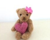Needle Felted Teddy Bear with heart. Made with love. Perfect for home decor or ornaments. Gifts under 20
