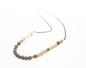 NALA - Bead Row on Chain - Tribal Inspired Necklace - Zebra Jasper, Old African Glass, Howlite and Brass