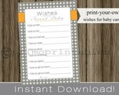 Well Wishes for Baby Shower cards boy modern gray dot and orange INSTANT DOWNLOAD printable file print your own Il_170x135