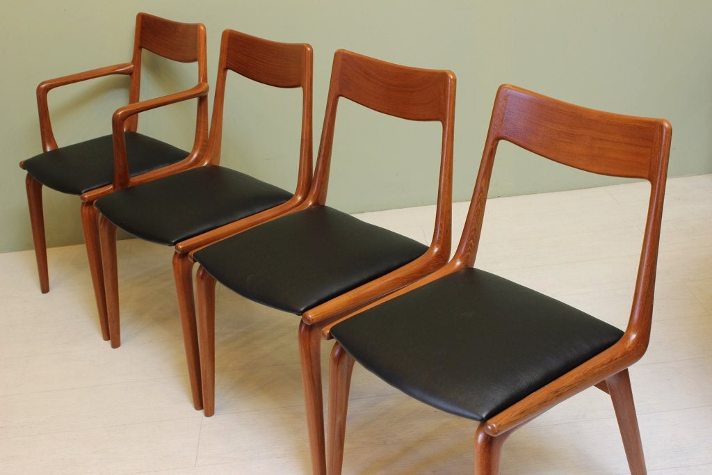 Boomerang Chair by Erik Christensen // Mid Century Modern Danish Teak Dining Chairs // Vintage Modern Seating Set of 4