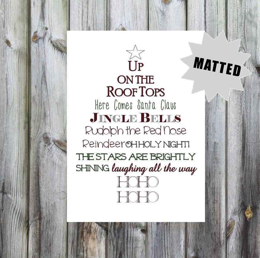 Matted CHRISTMAS TREE SONGS Holiday Print - 8x10 Christmas Typography Subway Art