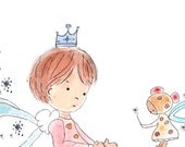 Children's Art Nursery Print, Girl Wall Art, Princess Fairy, 5x7