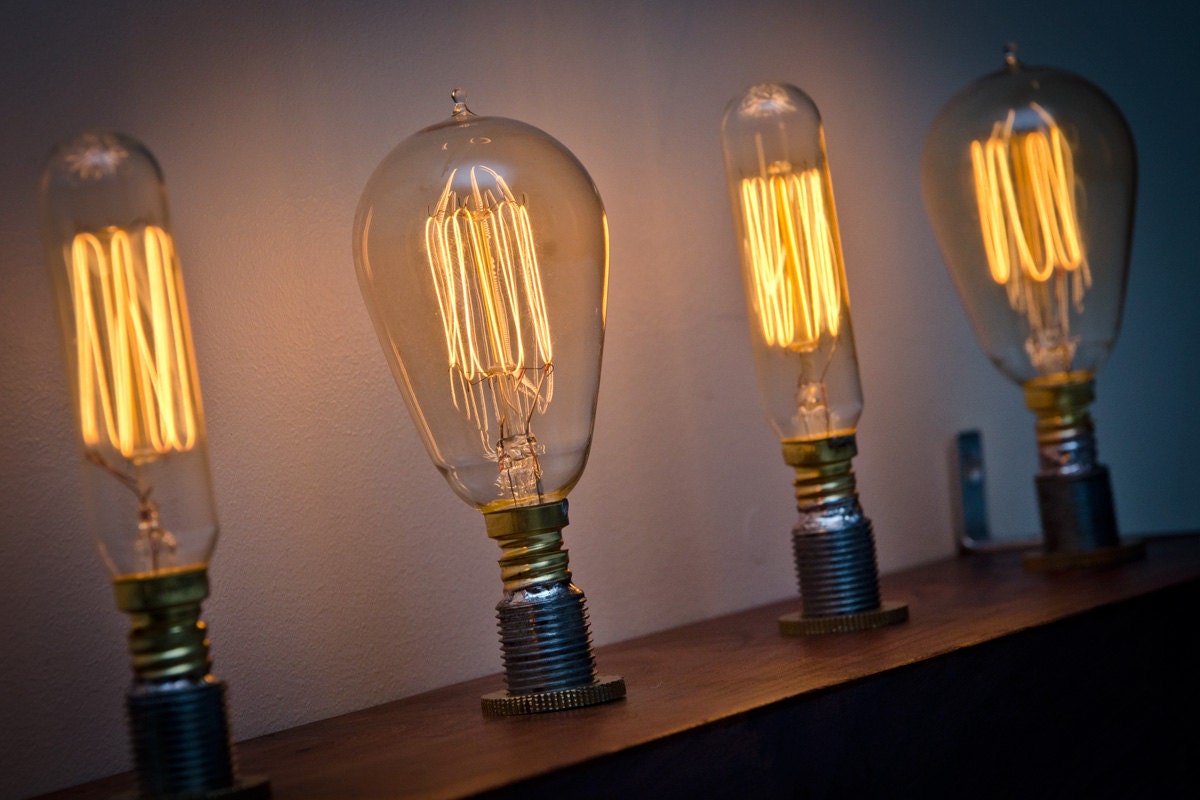 INDUSTRIAL LIGHT SHELF - Vintage Edison Bulbs Walnut Wood Shelf Lamp (Wall Mount)