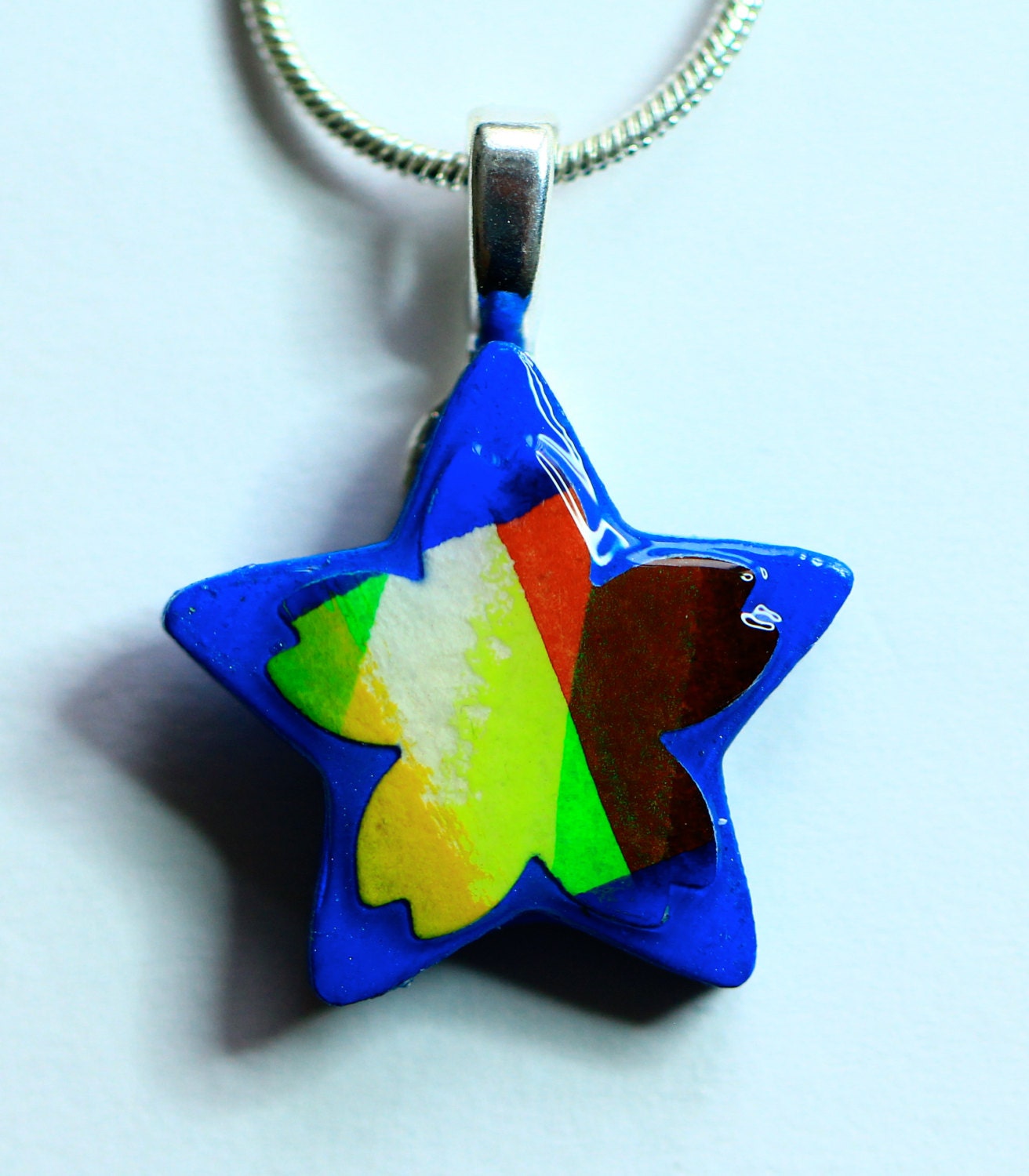 Star Flower Pendant, Painted Star Pendant, Art Star Pendant, Hand Painted Wooden Star Pendant, Unique & One of a Kind, Abstract, Colourful