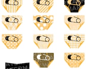 16 YELLOW Black and White DIAPER Printables : Decor / Cake Toppers  / Instant Download - Hues Studio