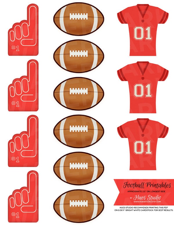 13 Red FOOTBALL PARTY PRINTABLES: Tags / Labels / Cupcake Toppers / Decor / Instant Download - Hues Studio Il_570xn