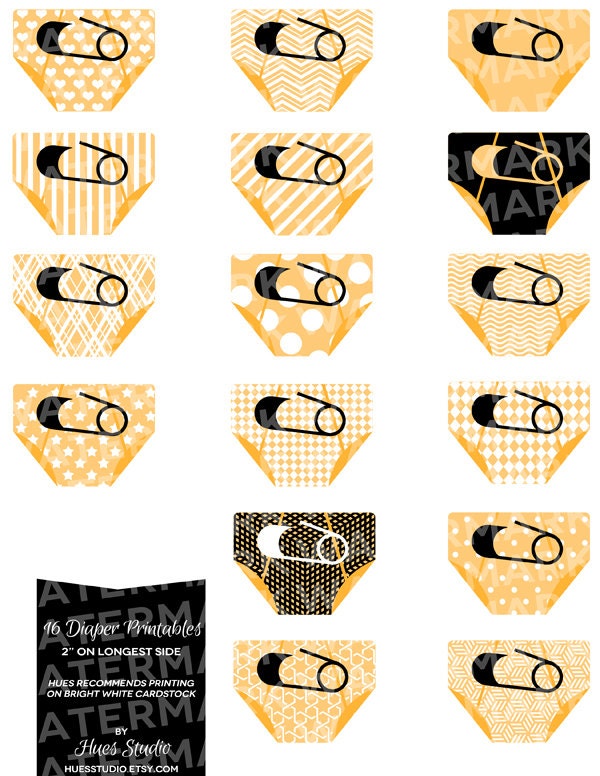 16 YELLOW Black and White DIAPER Printables : Decor / Cake Toppers / Instant Download - Hues Studio Il_570xn