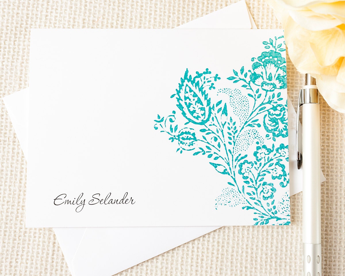 Personalized Notecard Set - Vintage Faded Floral - Set of 8 Folded Personalized Stationery / Stationary Cards - Choose your color