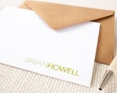 Personalized Notecard Set - Modern Two Tone Name Unisex - Set of 12 Flat Personalized Stationery / Stationary Cards - Choose your color