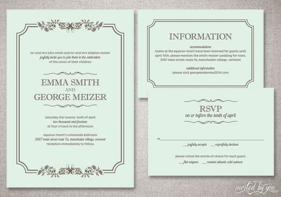 Traditional Floral "Emma" Wedding Invitation Suite - Romantic Vintage Rustic Invitations - Personalized Digital Printable or Printed Invite
