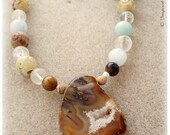 Nature's Agate, Cinnabar and Semi-Precious Stones Necklace, Zen Yoga Mala Indie Hippy Spiritualite Inspired