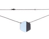 hexagon necklace / grey and blue geometric pendant / minimal jewelry
