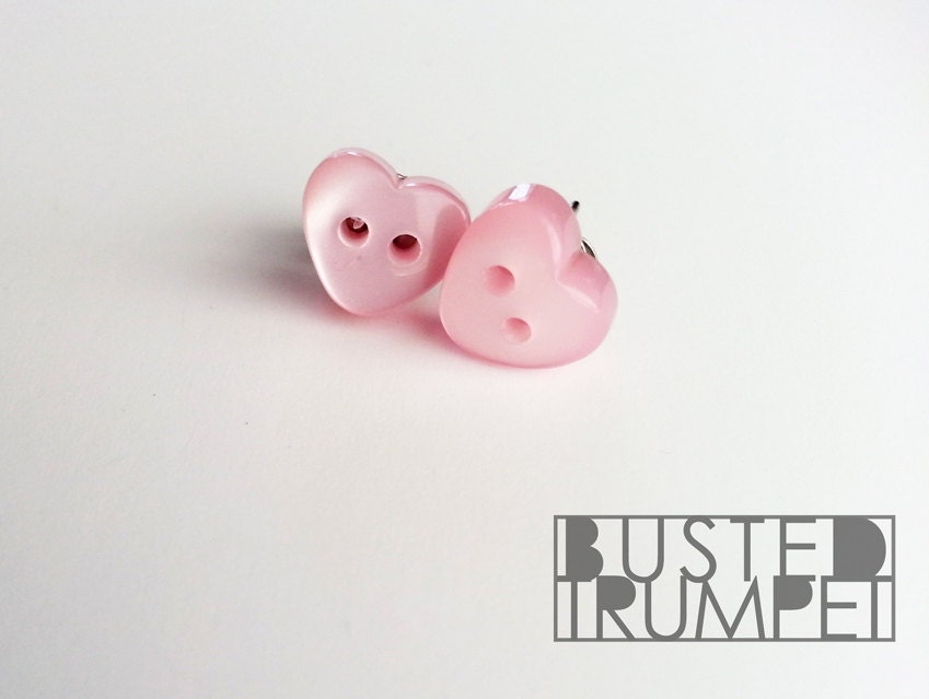 Light Pink Mini Heart Earrings - Pastel Pink Button Earrings - Valentines Day - Surgical Steel Posts