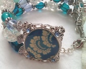 Turquoise metal and glass bead bracelet, OOAK