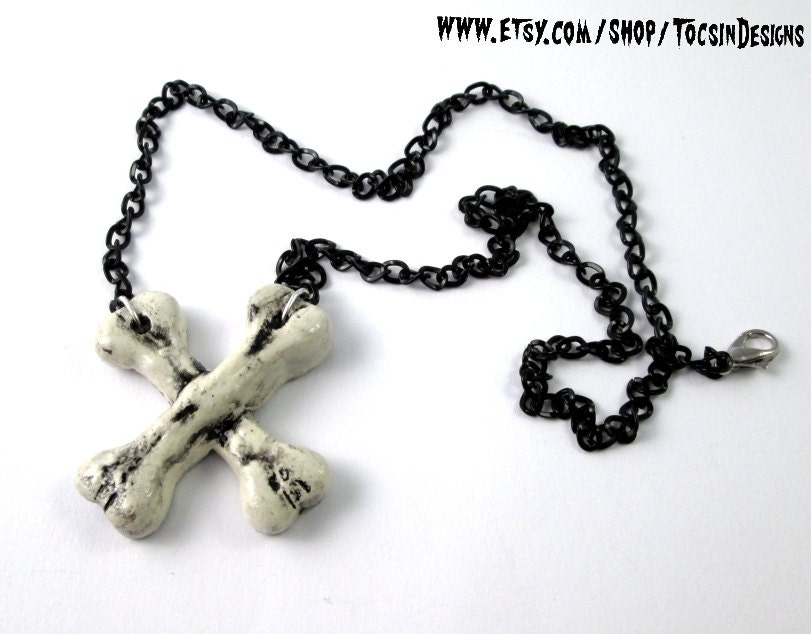 CROSSBONES NECKLACE  crossed bones deathrock gothic psychobilly horror punk rock halloween