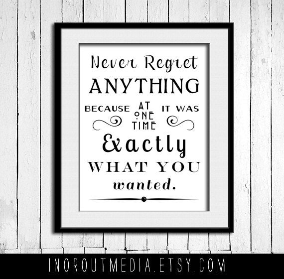 No Regrets  - 11x14 typography quote print wall art on premium matte art paper, Typography poster, Quote Art, Never Regret anything