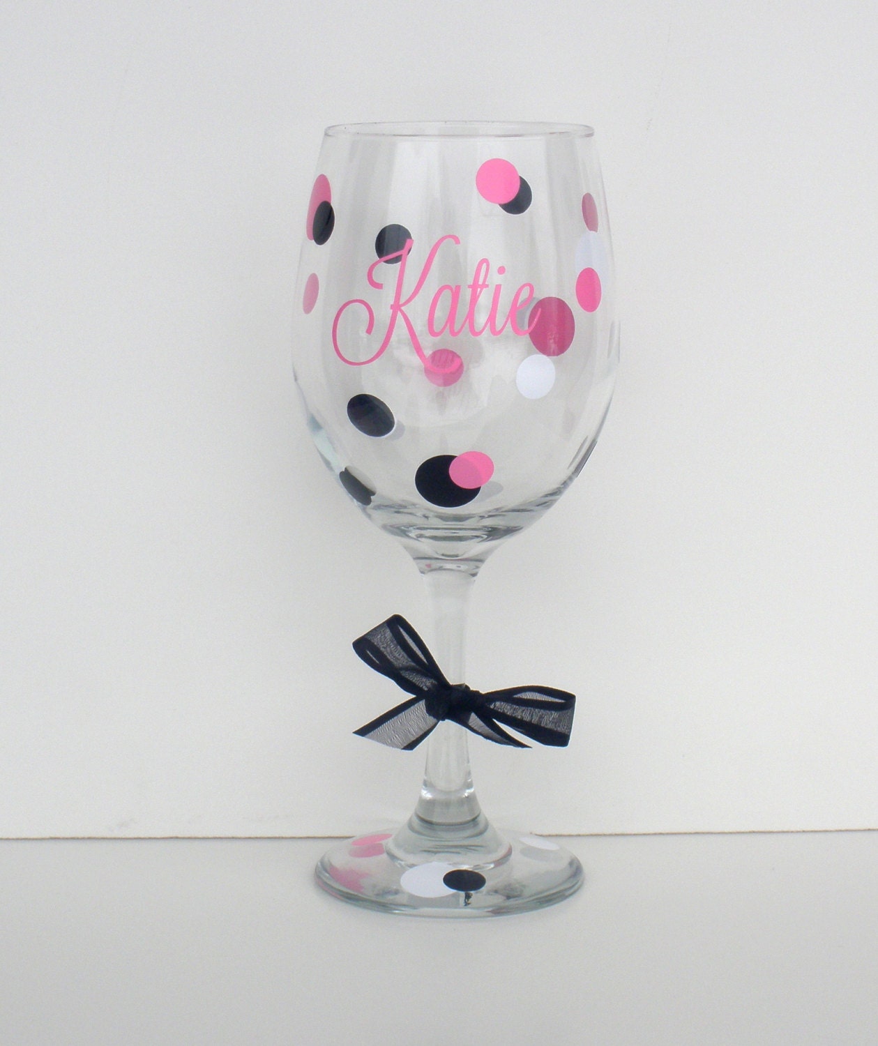 Personalized Polka Dot Wine Glass / Birthday Wine Glass