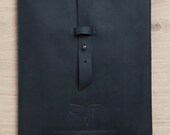 iPad Case, black leather iPad Cover, iPad 2/3 Sleeve, padded tablet cover, minimalist, quality leather, black leather strap, gift for him
