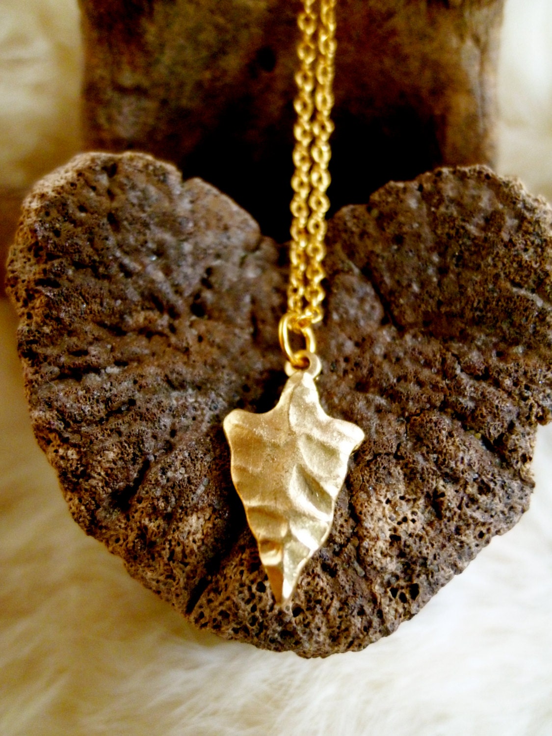 Simple Gold Arrowhead Necklace, vintage gold plated chain, small charm, unique jewelry, indian, native american, tribal