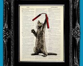 WALL HANGING, Decorative Art, CAT Print Cat Decor Kitten Art, Upcycled Art Print, Old Book Art Print, Funny Cat Wall Decor - Bruce Kitten