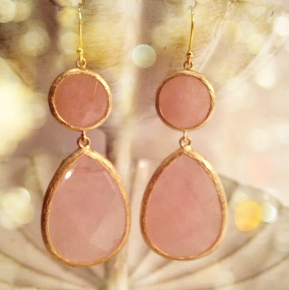 Pink Double Jewel Drop Earrings in Rose Quartz