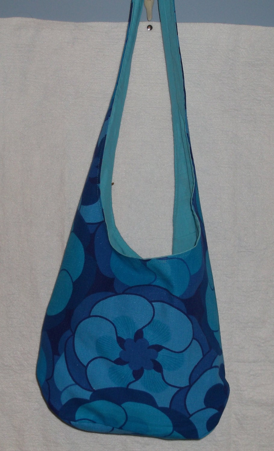 Blue Flower Hippy Sling Bag. vintage 1970's fabric