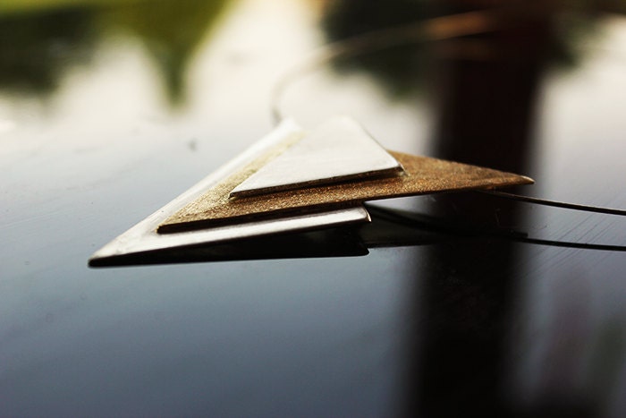 Arrow  Pendant, mixed metals ,collar ,big triangle necklace,  v statement , geometric, modern fashion,handmade choker