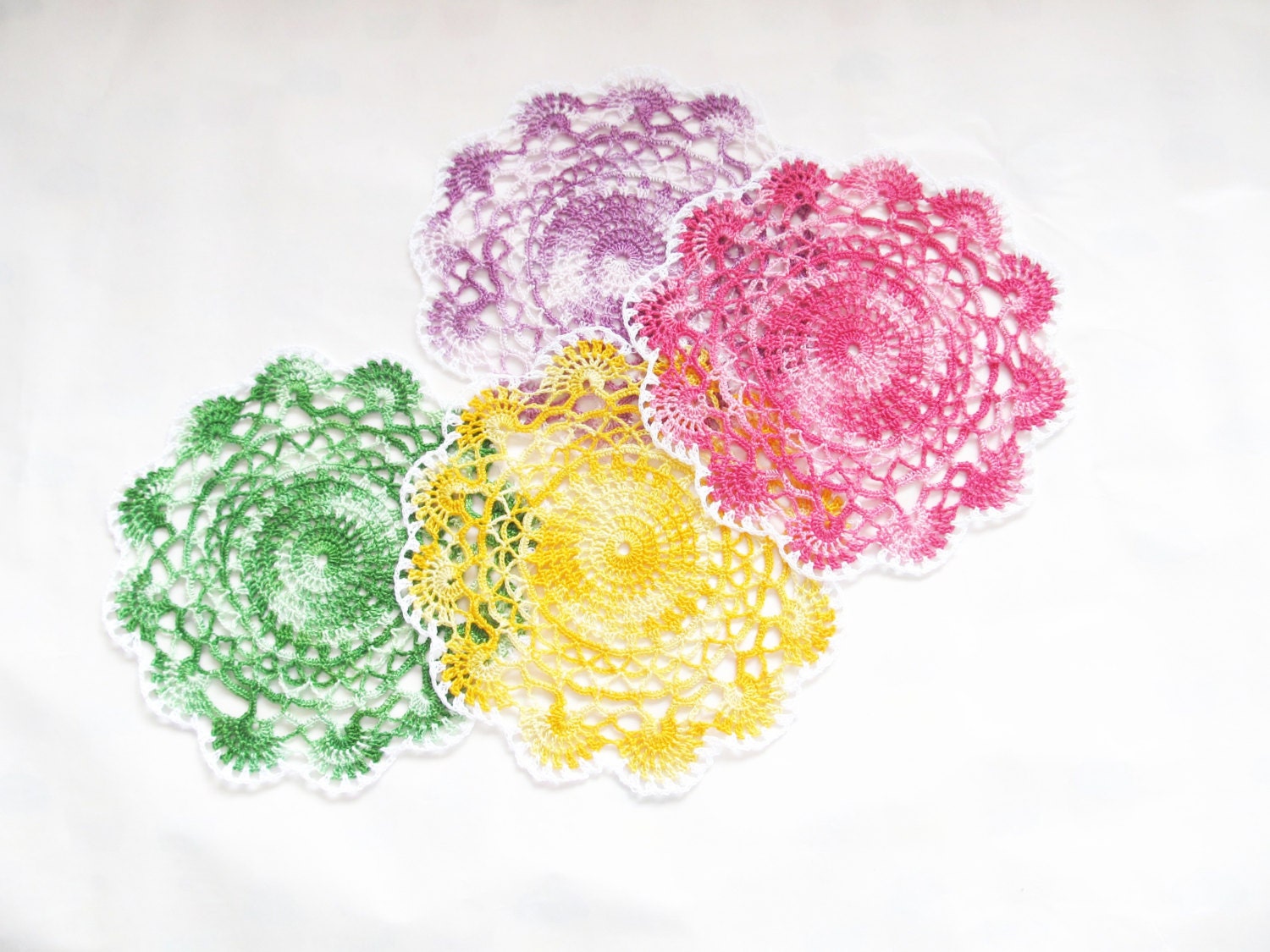 Spring Crochet Doilies, Set of 4, Colorful Crochet Coasters, Mother's Day Gift. - JurgitasHandicrafts
