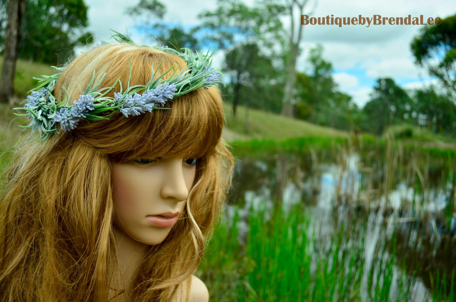 Pastel purple Lavender head wreath/full circle/flower/bridal garland/crown/flower girl halo/wedding/lilac/green twig