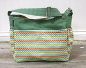 Mini colorful chevron and teal canvas diaper bag tote bag knitting bag