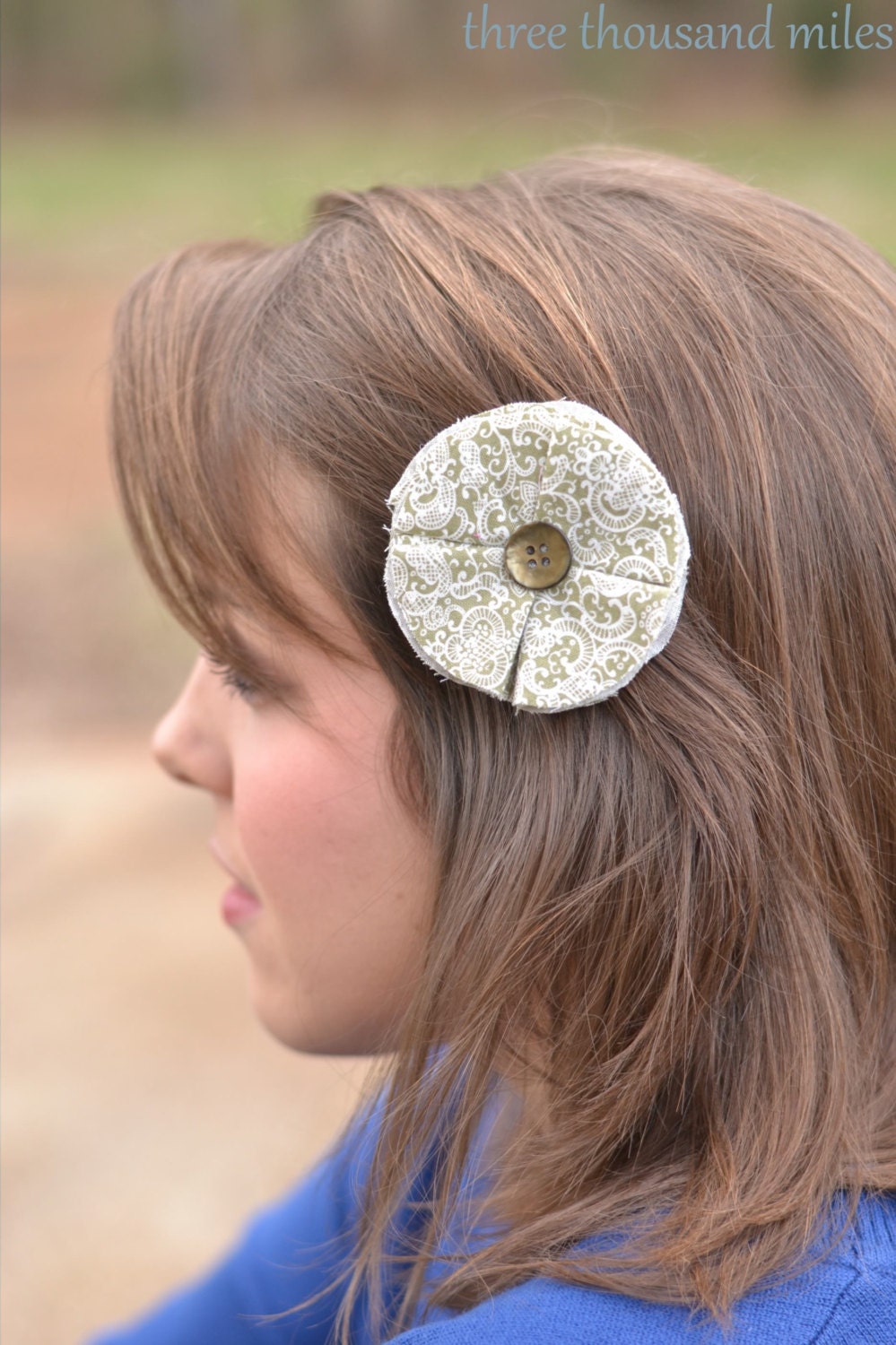 Sage Paisley Fabric Flower with Button