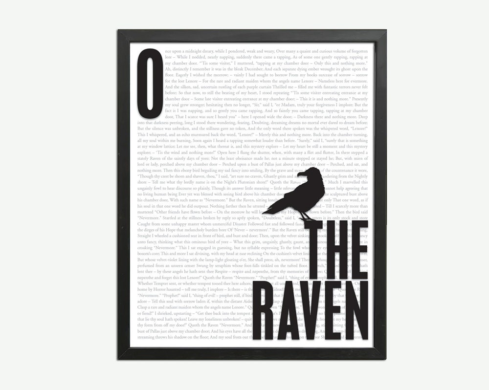 The Raven by Edgar Allan Poe - Art Print - Poster for Book Lovers - 8 x 10 Wall Decor