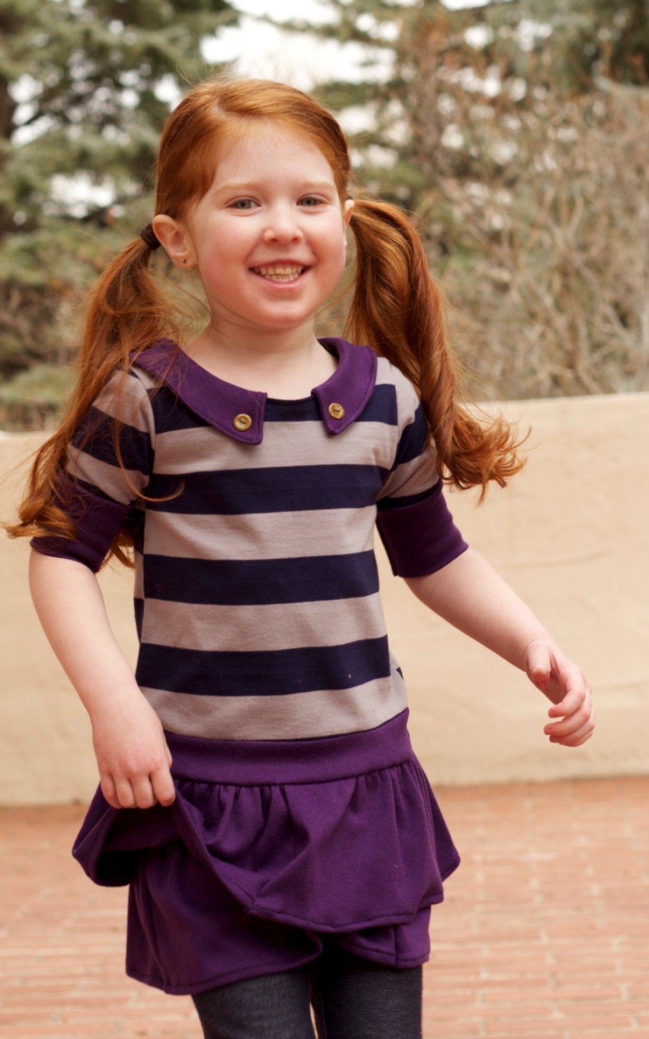 Girls Purple/Blue Drop Waist Ruffle Dress..Peter Pan Collar..Knit dress..Striped Dress..Children's Clothing..12M 18M 2T 3T 4T 5T