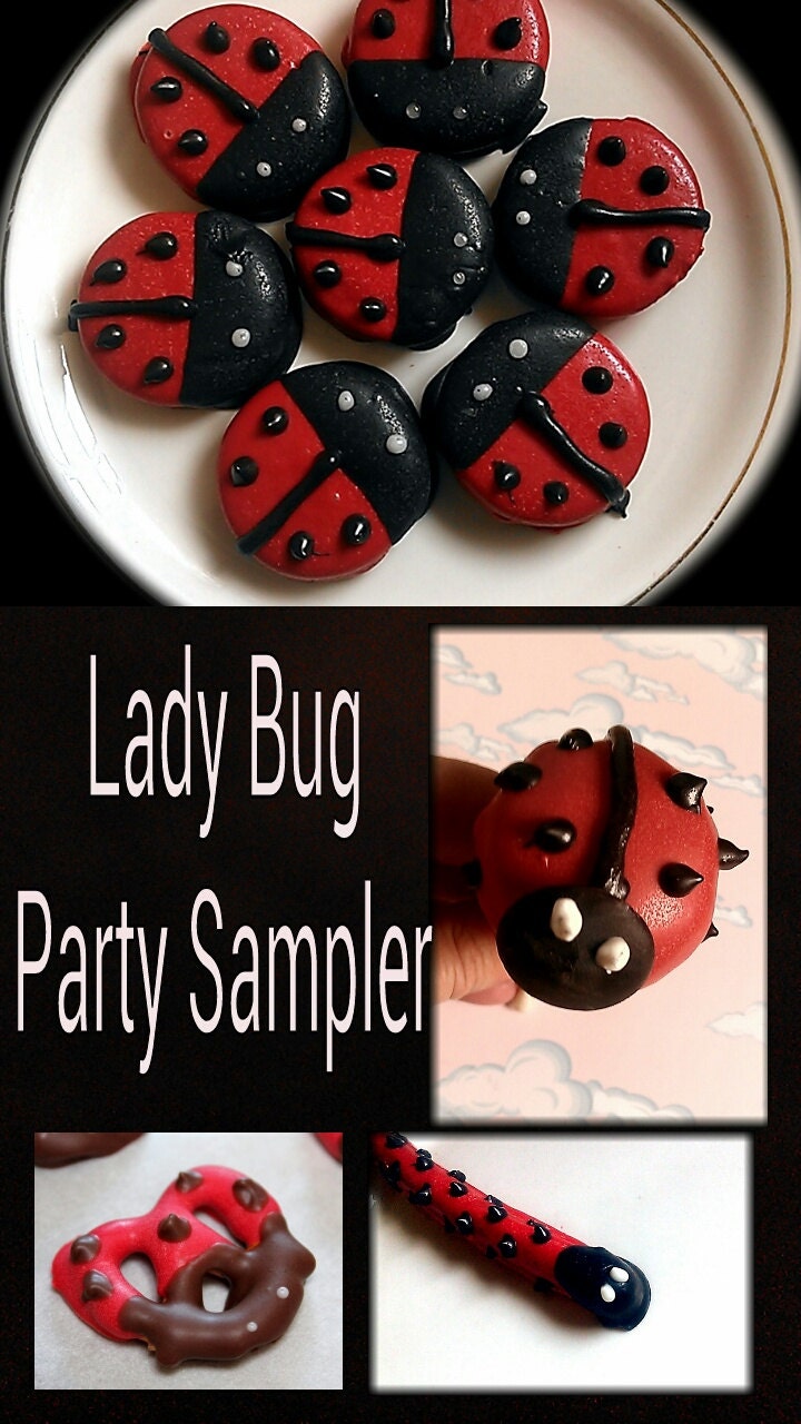 Party Sampler pack chocolate ladybugs cake pops Oreo Cookies Pretzels pink green red black pink green