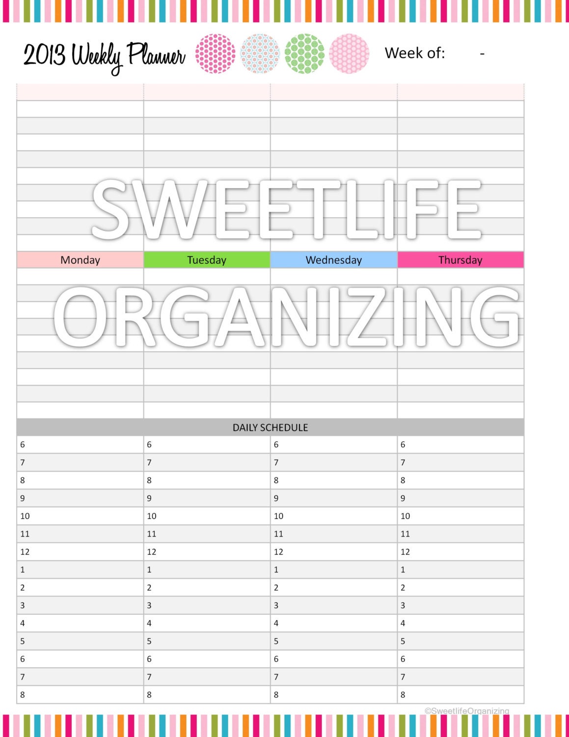 WEEKLY PLANNER - Digital Organizing Printable - Instant Download - DIY Organizer Calendar